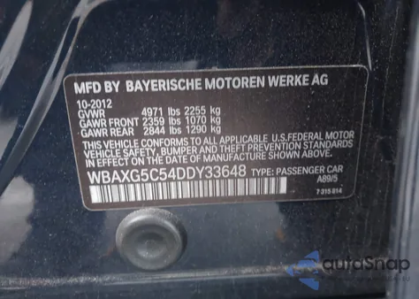 2013 BMW 528I z USA, uszkodzony, nr VIN WBAXG5C54DDY33648